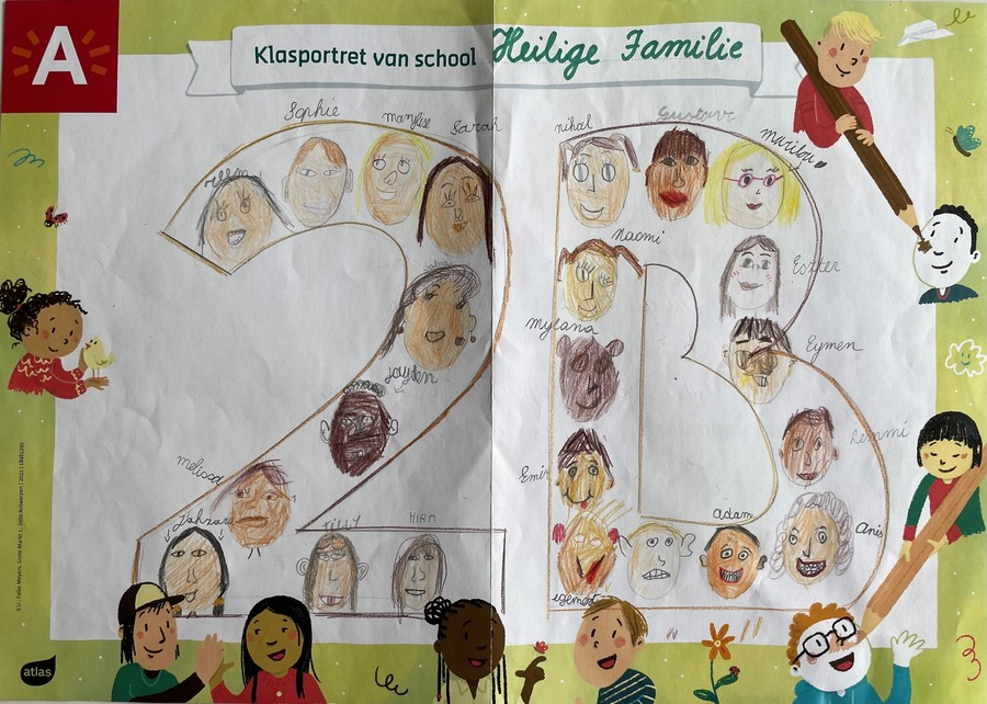 klasportret getekend door kinderen van basisschool Heilige Familie